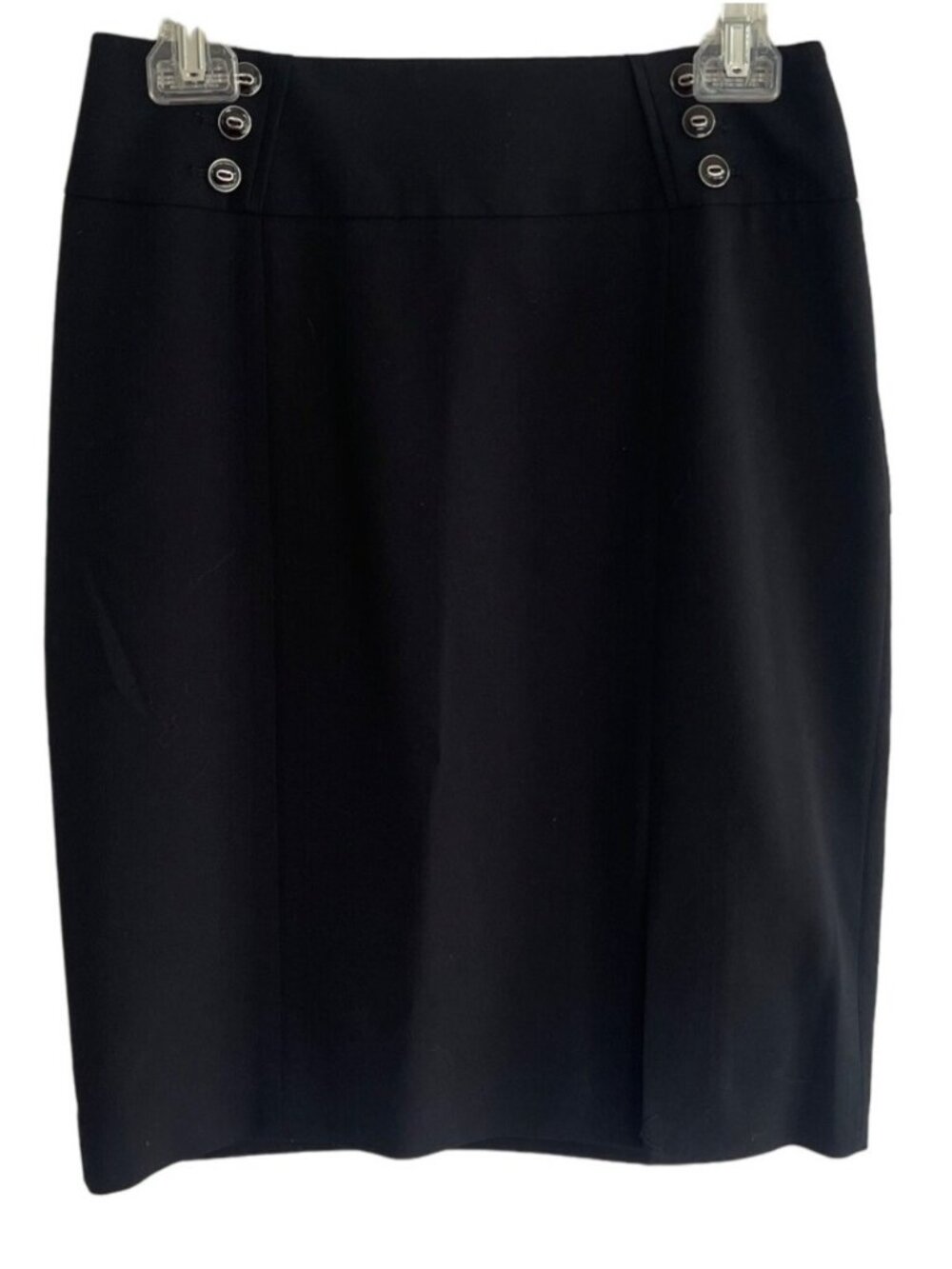 White House Black Market Blk Pencil Skirt Sz 6 Button Front Single Pleat Career